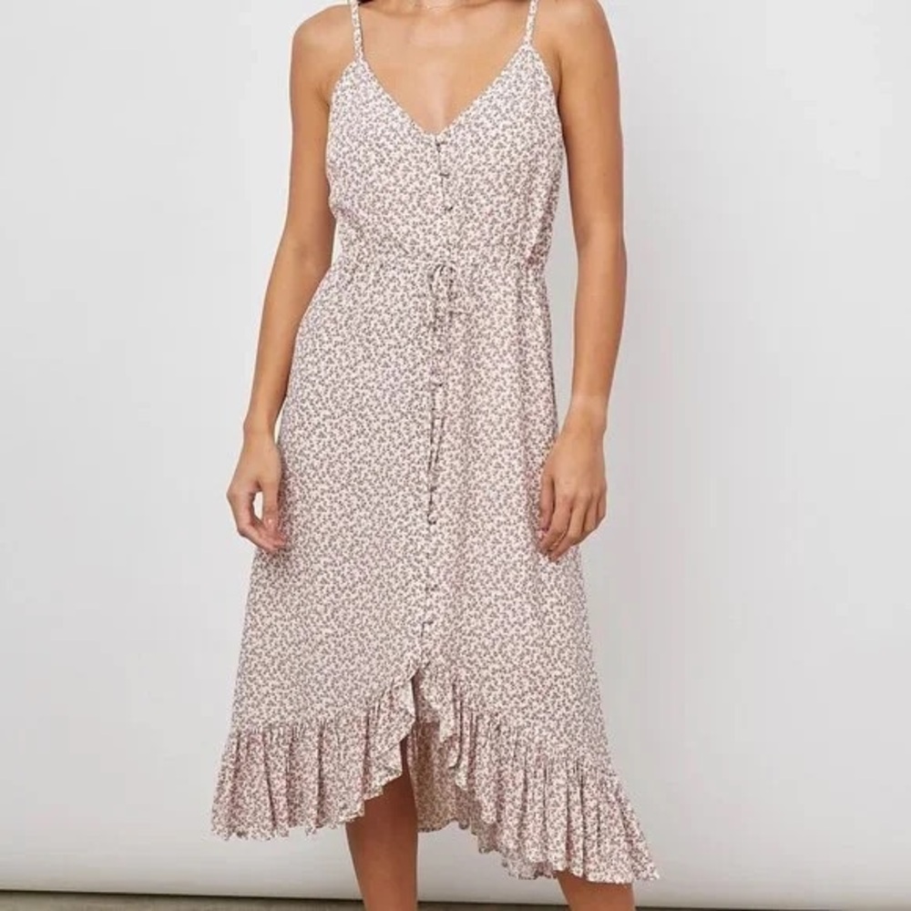 Rails Cream Pink Asymmetrical Wrap Midi Dress